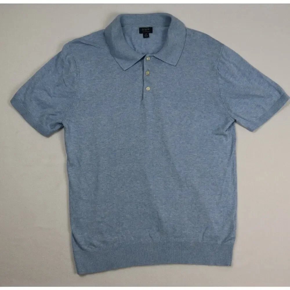 JCrew Mens Medium Light Blue Short Sleeve Knit Polo Sweater Shirt Cotton M